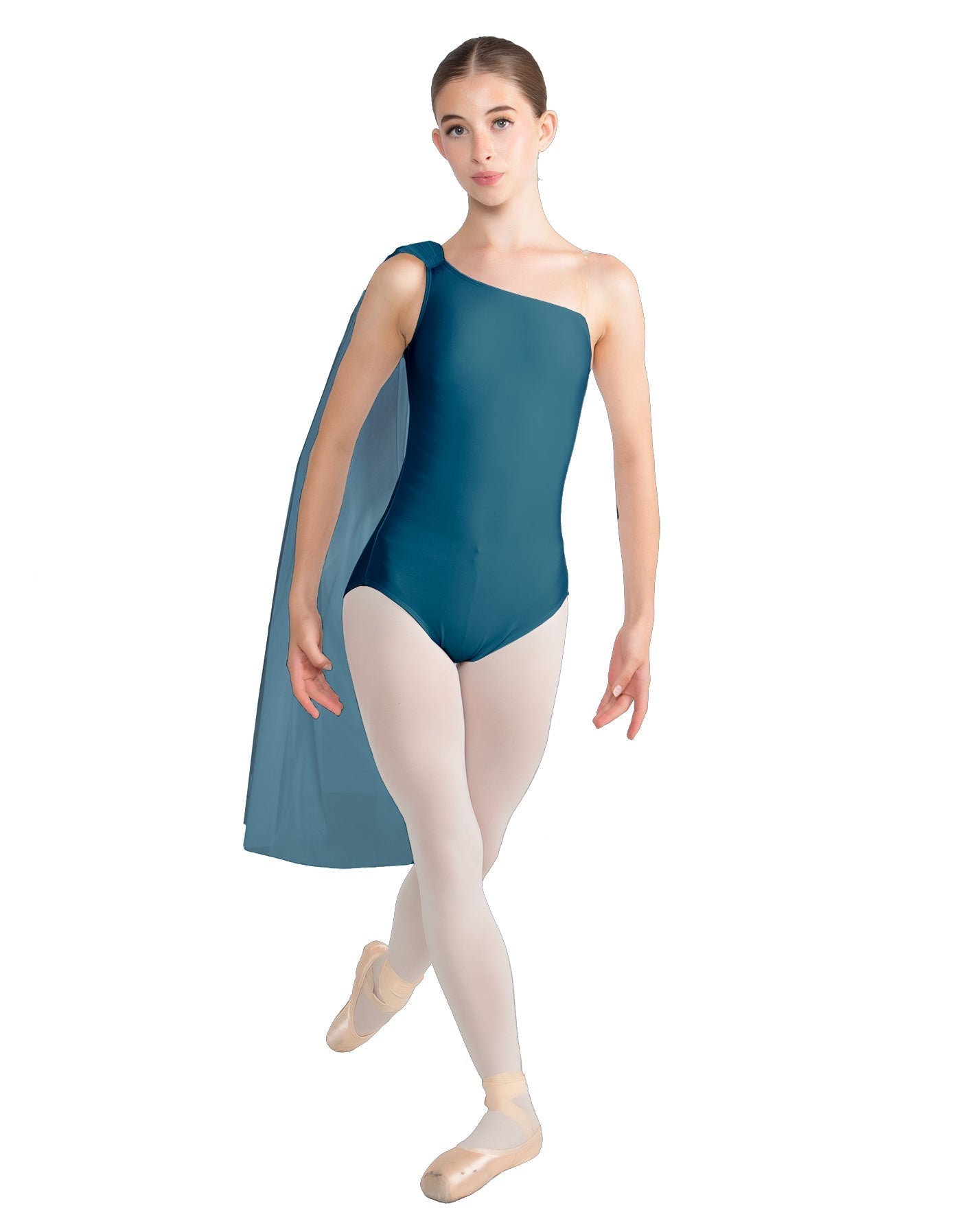 Solid Lycra One Shoulder Leotard with Chiffon Sash