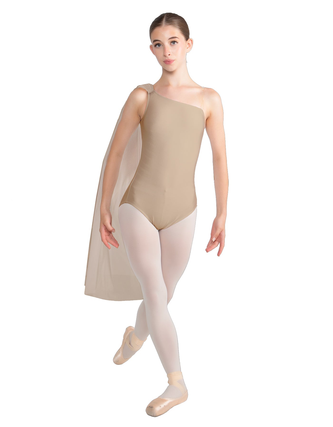 Solid Lycra One Shoulder Leotard with Chiffon Sash