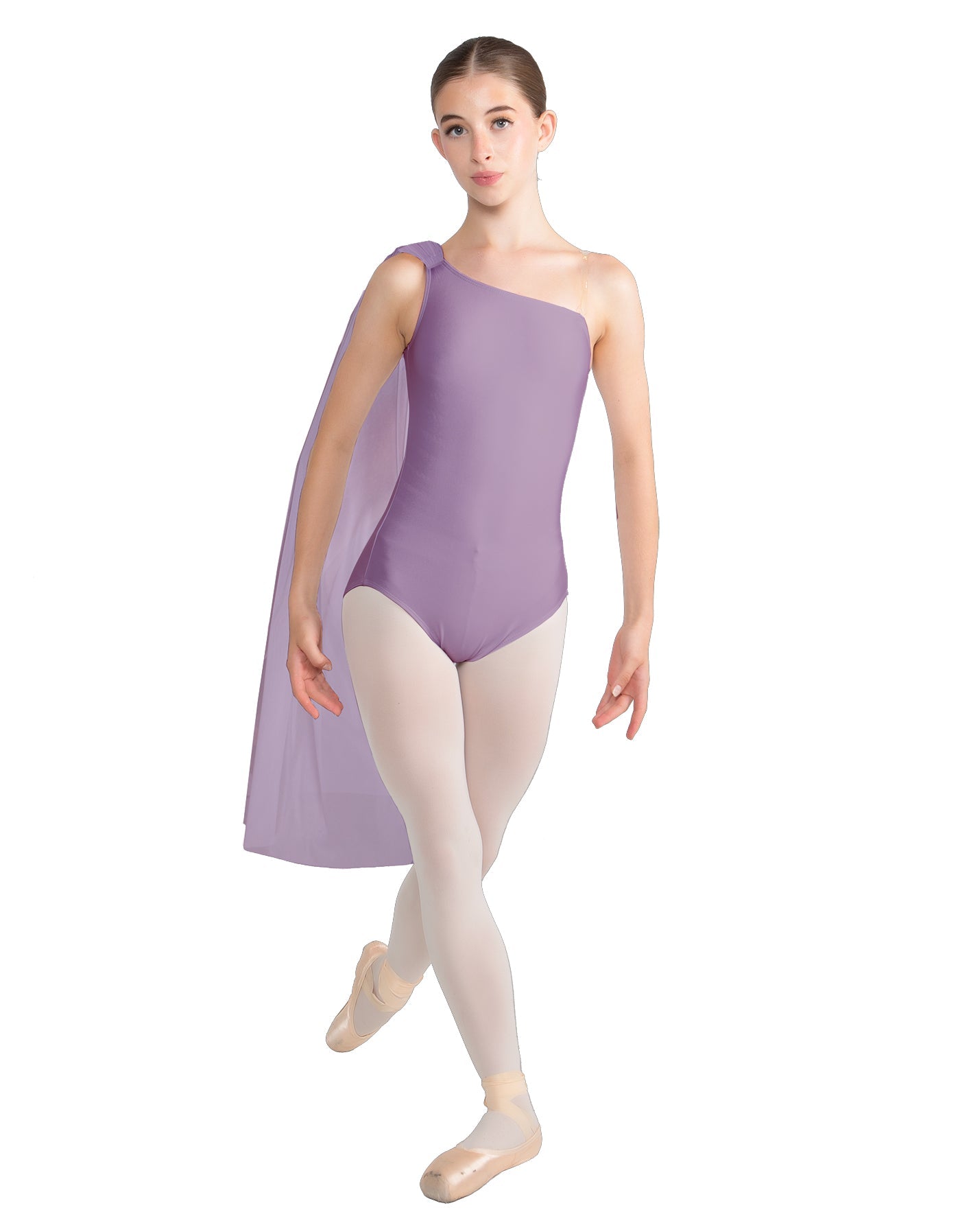 Solid Lycra One Shoulder Leotard with Chiffon Sash