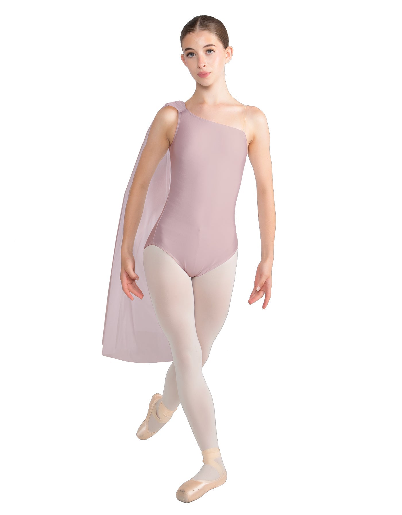 Solid Lycra One Shoulder Leotard with Chiffon Sash