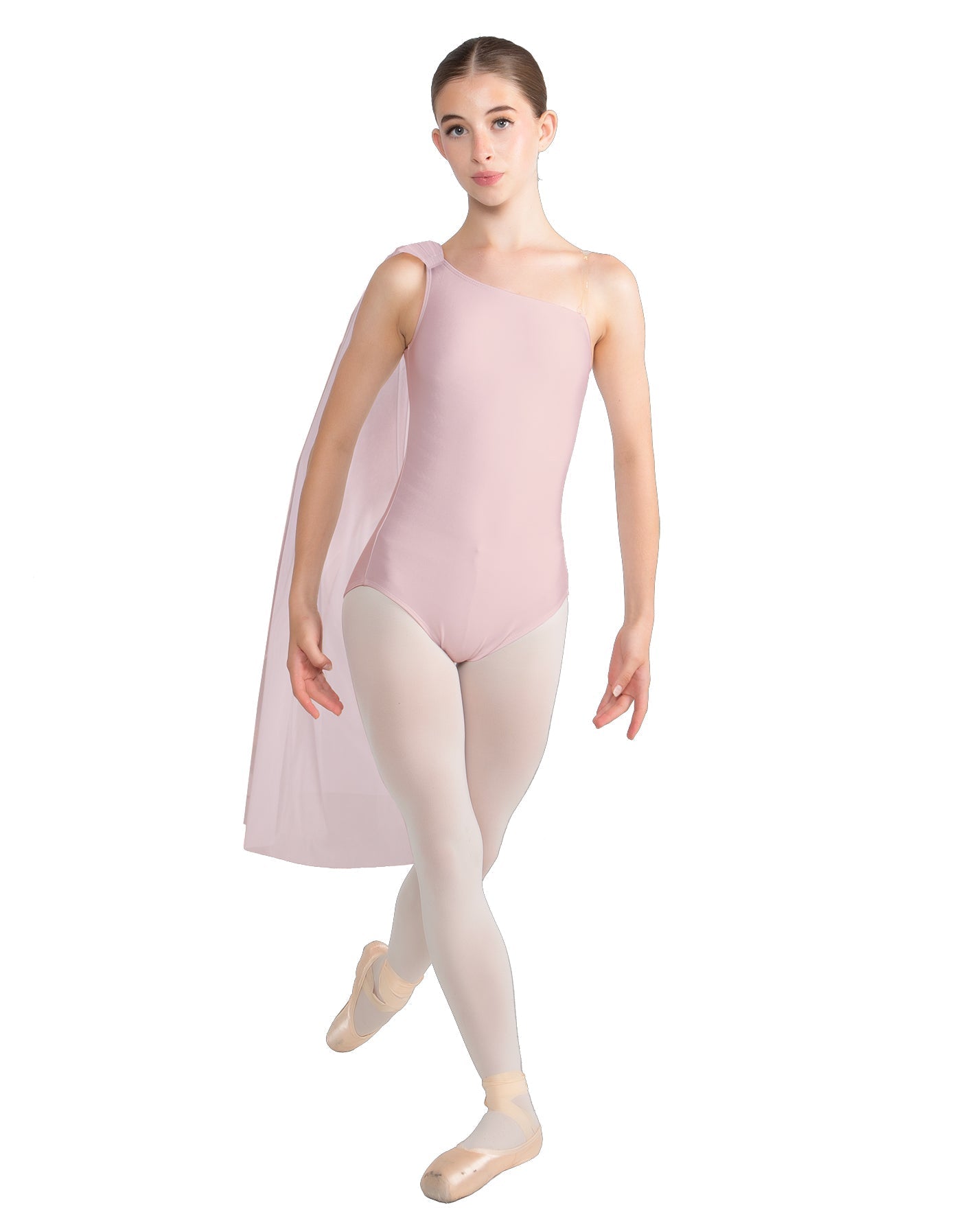 Solid Lycra One Shoulder Leotard with Chiffon Sash