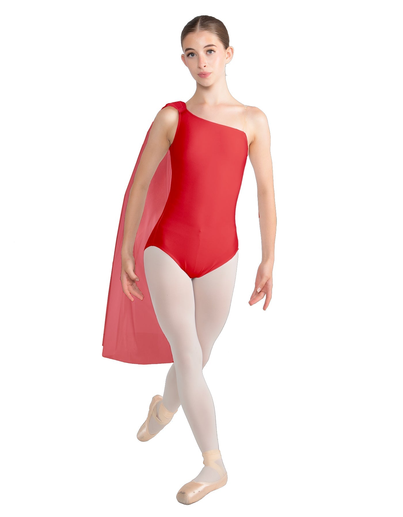 Solid Lycra One Shoulder Leotard with Chiffon Sash