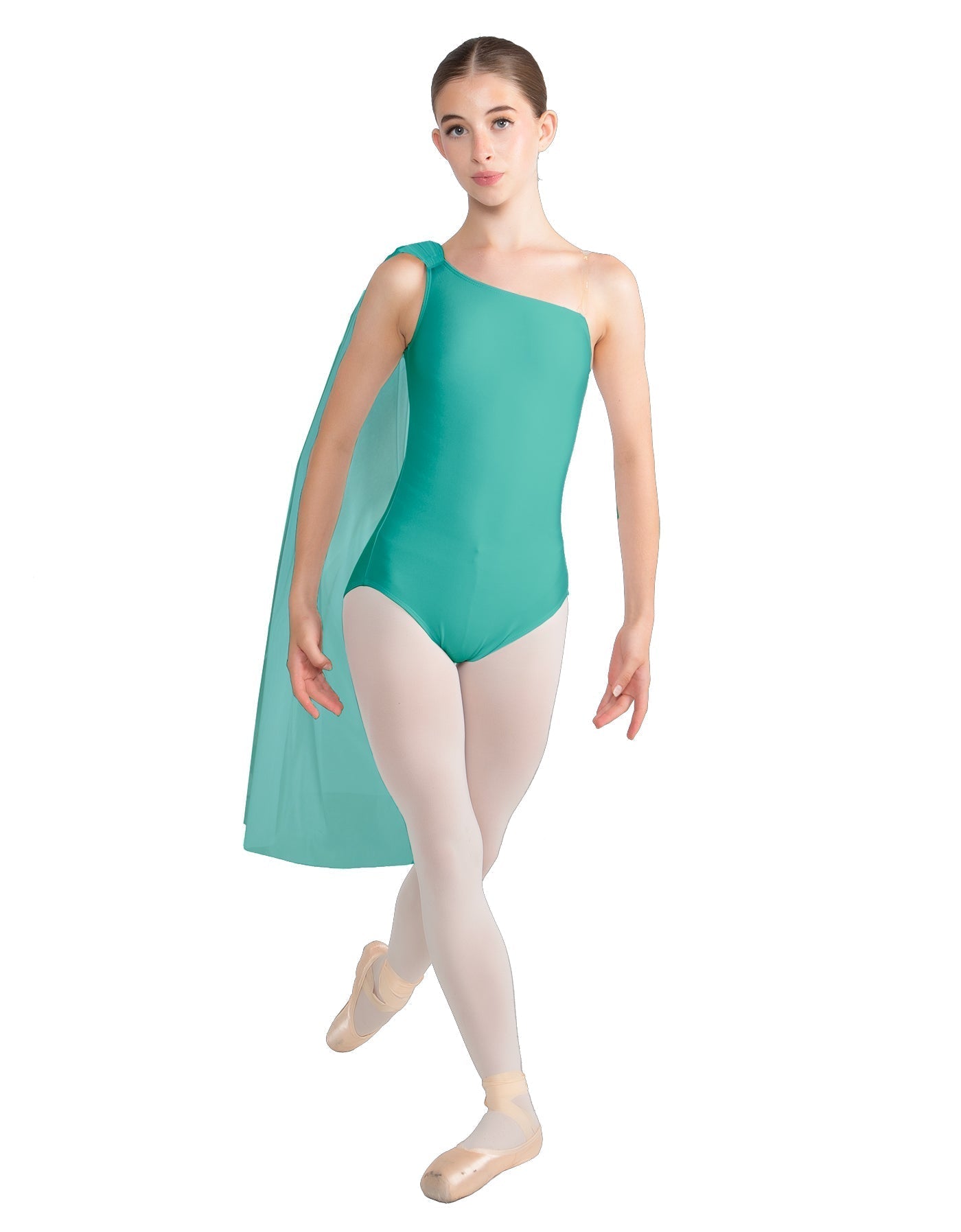 Solid Lycra One Shoulder Leotard with Chiffon Sash