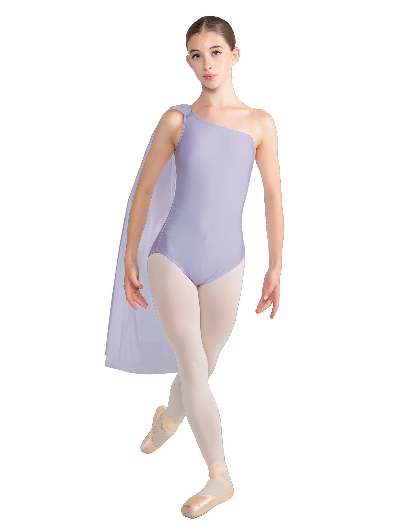 Solid Lycra One Shoulder Leotard with Chiffon Sash