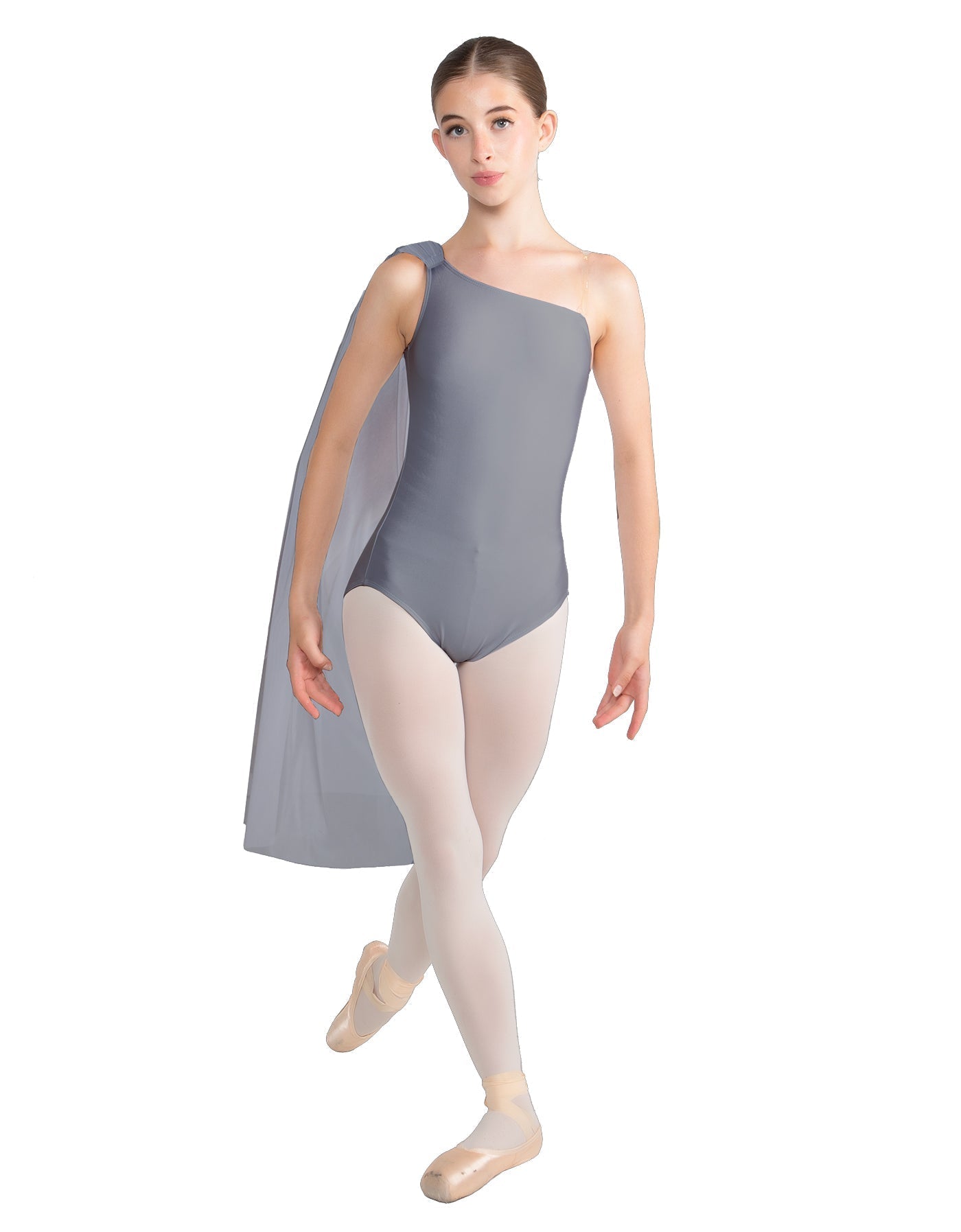 Solid Lycra One Shoulder Leotard with Chiffon Sash