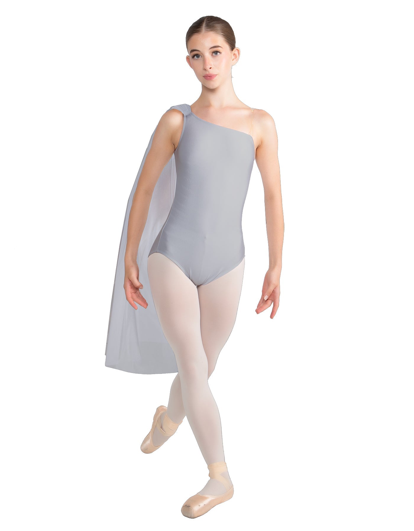 Solid Lycra One Shoulder Leotard with Chiffon Sash