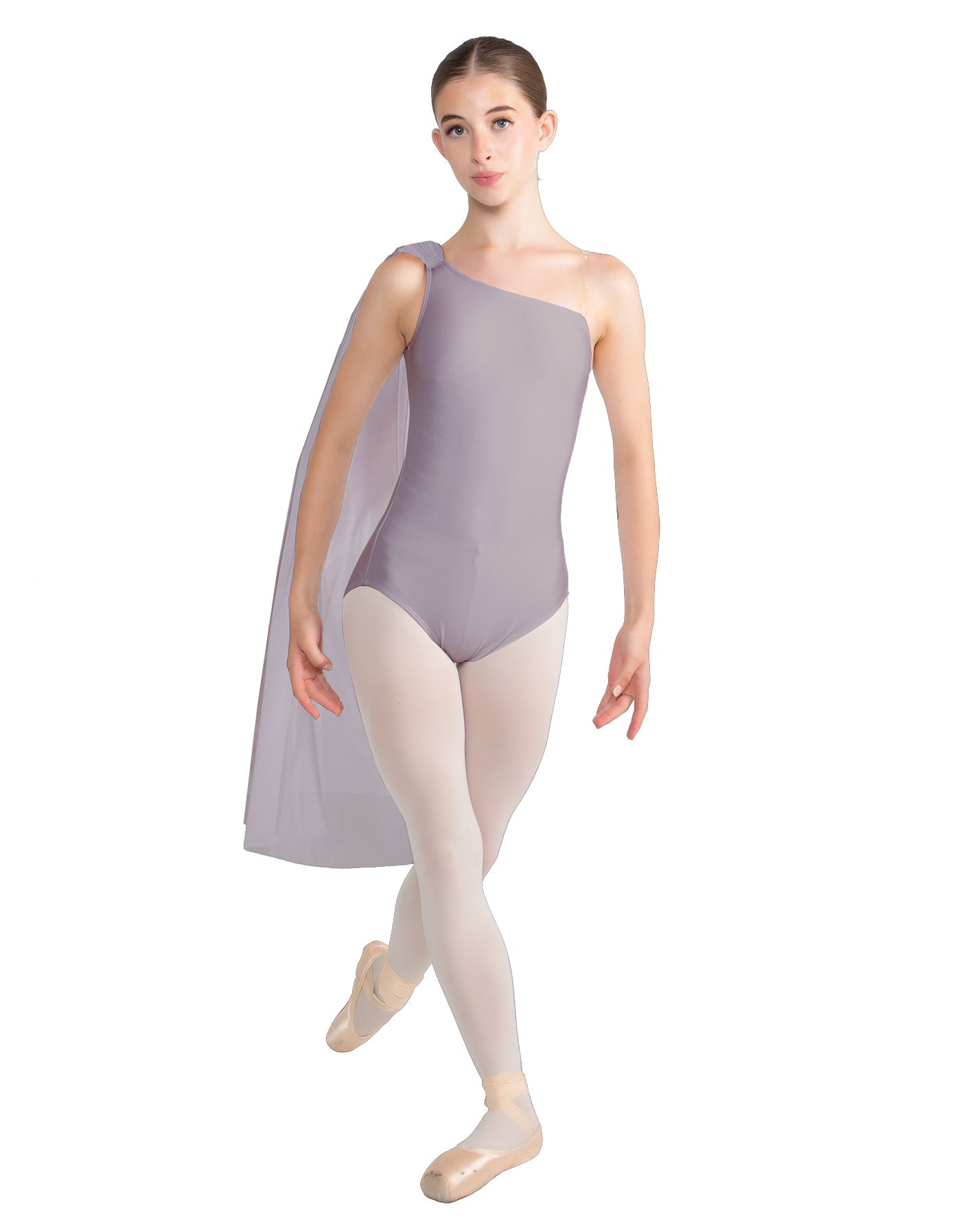 Solid Lycra One Shoulder Leotard with Chiffon Sash
