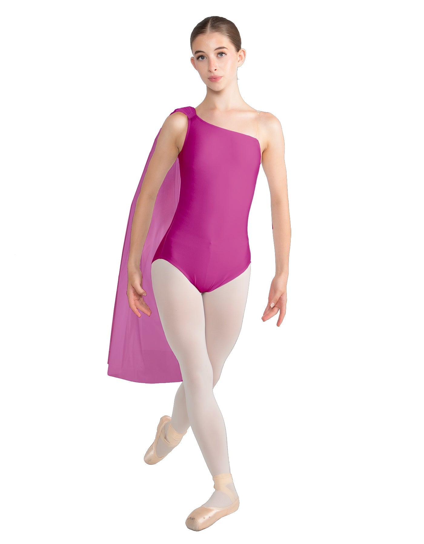 Solid Lycra One Shoulder Leotard with Chiffon Sash
