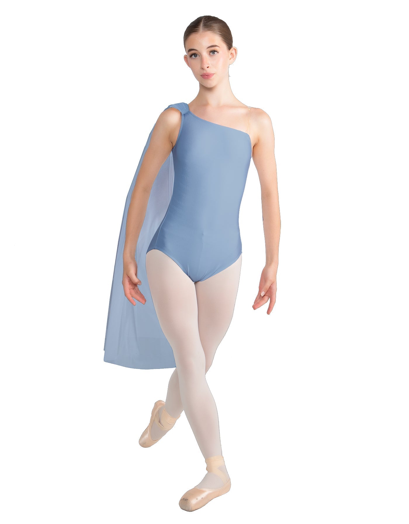 Solid Lycra One Shoulder Leotard with Chiffon Sash