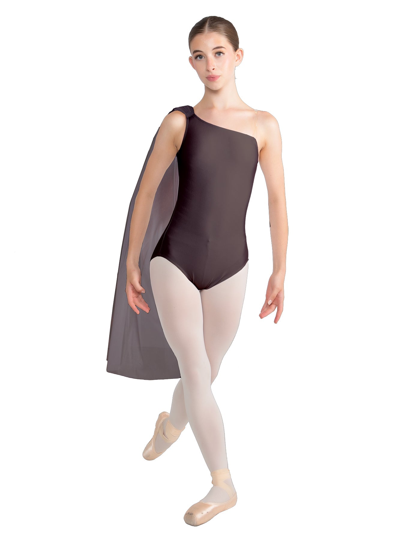 Solid Lycra One Shoulder Leotard with Chiffon Sash