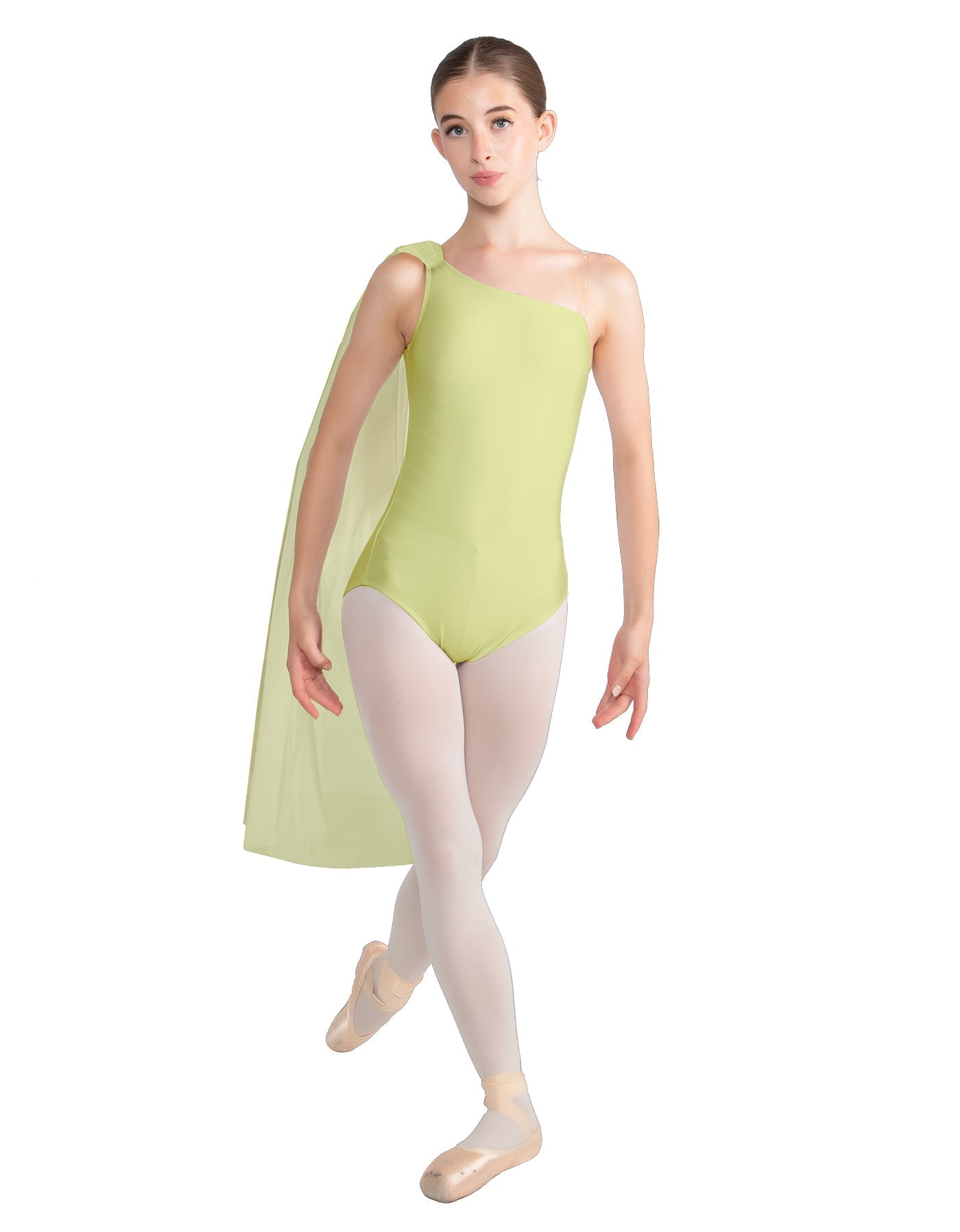 Solid Lycra One Shoulder Leotard with Chiffon Sash