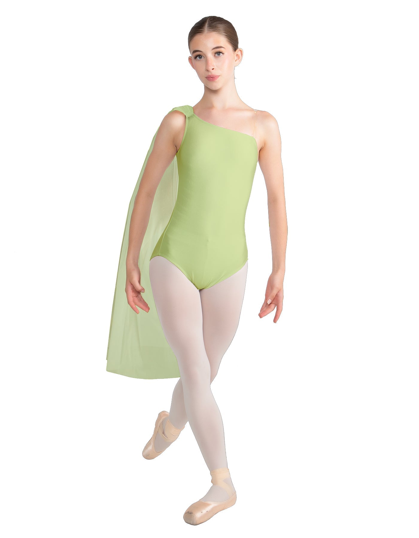 Solid Lycra One Shoulder Leotard with Chiffon Sash