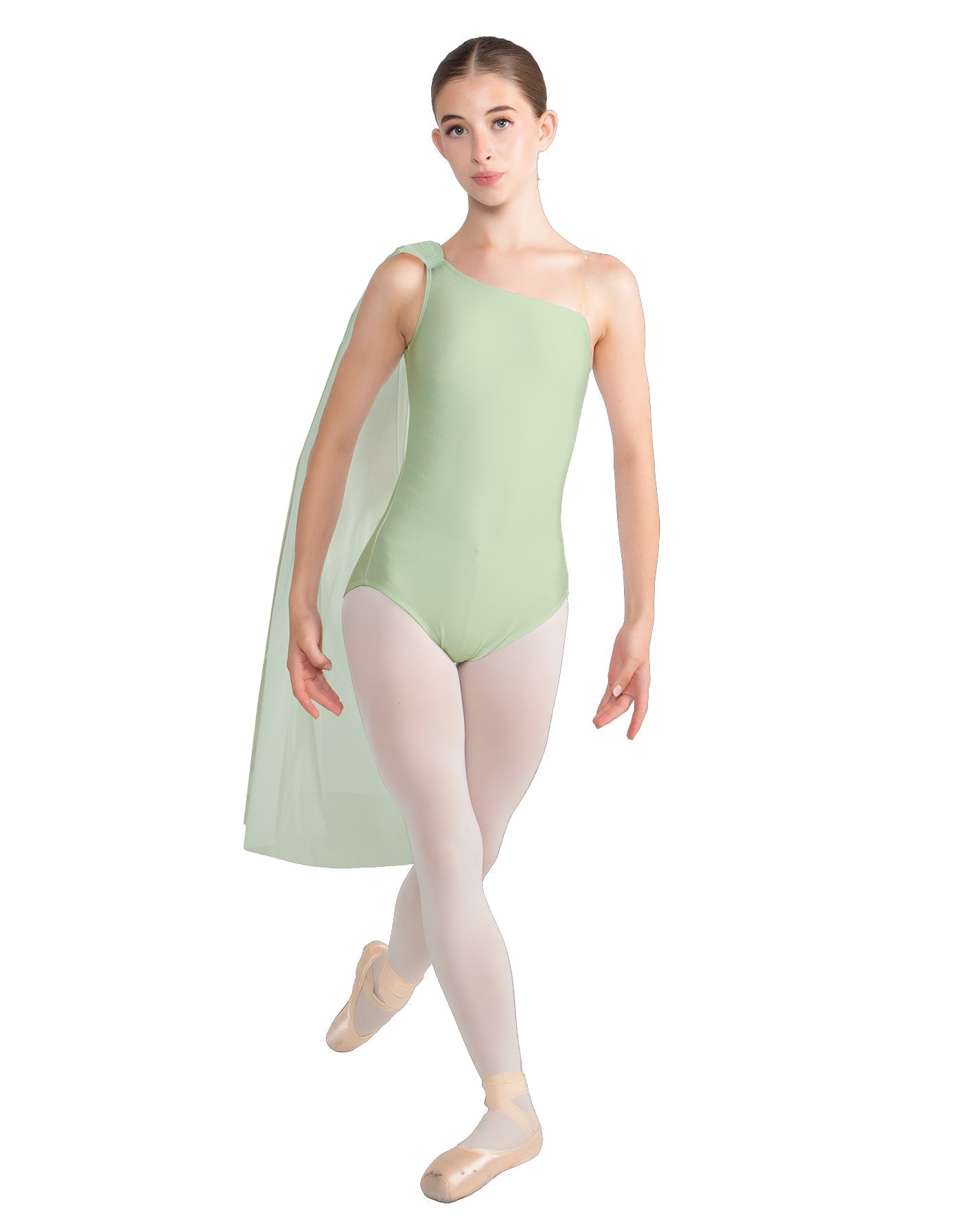 Solid Lycra One Shoulder Leotard with Chiffon Sash