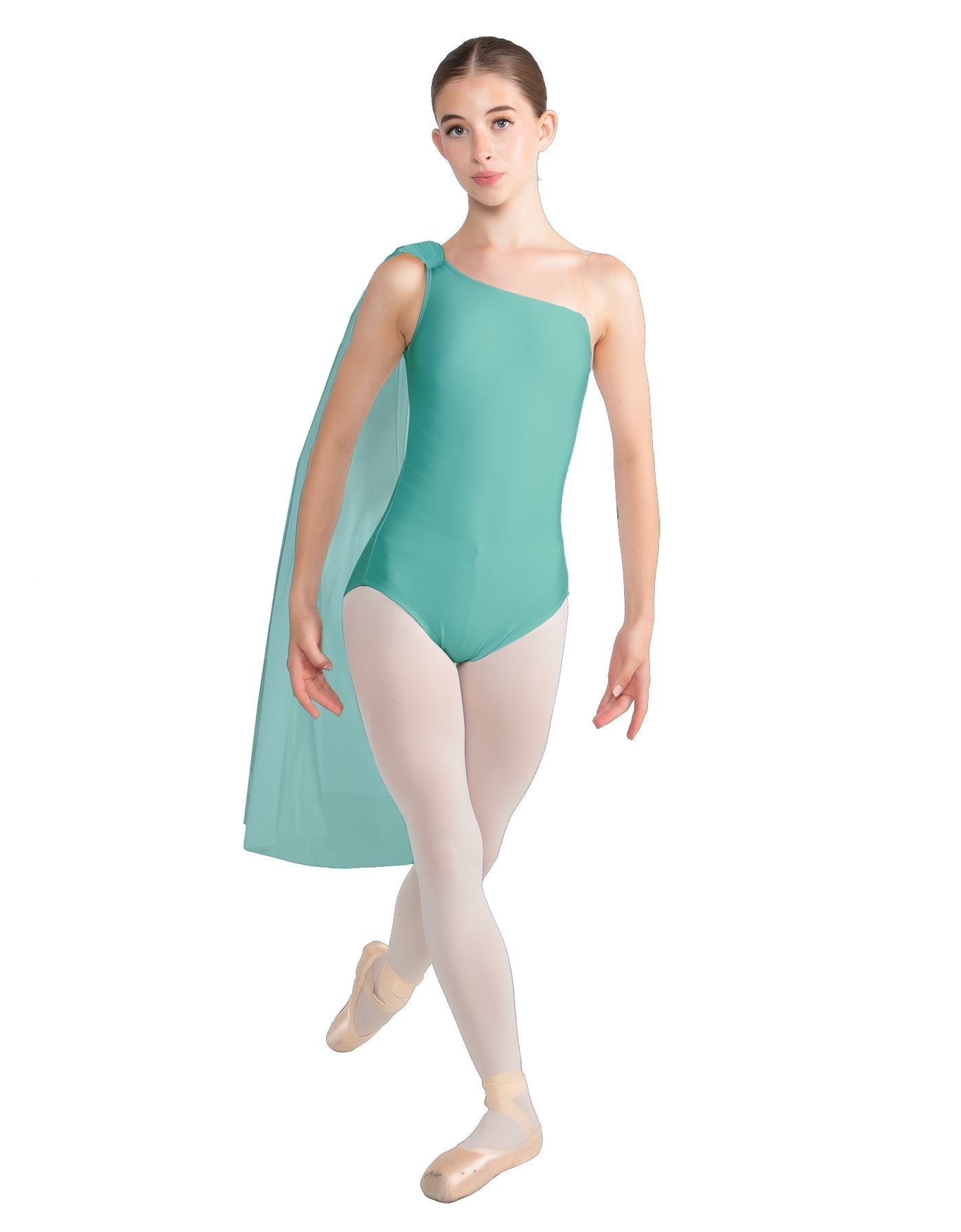 Solid Lycra One Shoulder Leotard with Chiffon Sash