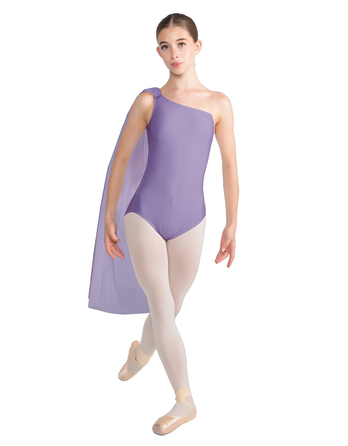 Solid Lycra One Shoulder Leotard with Chiffon Sash