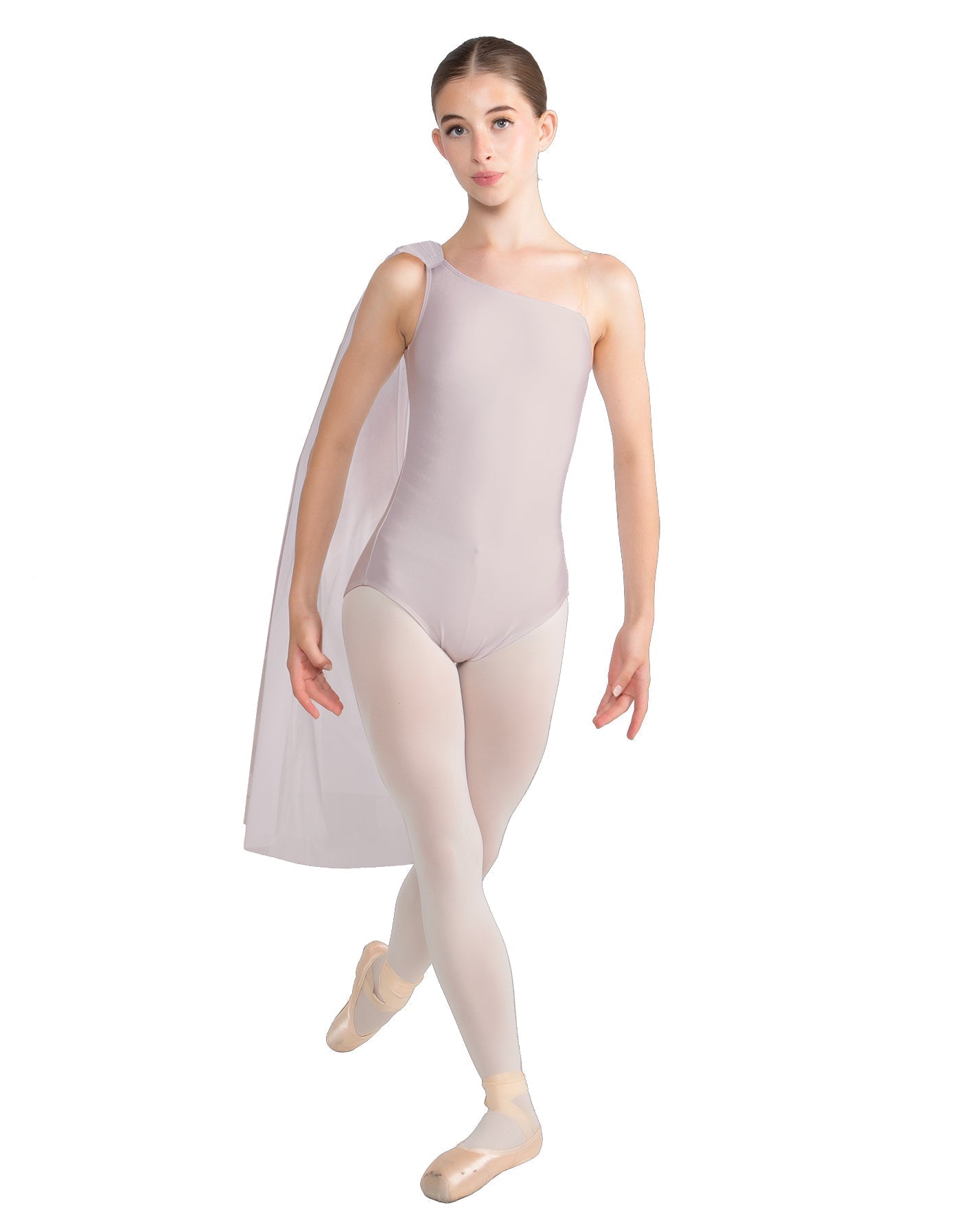 Solid Lycra One Shoulder Leotard with Chiffon Sash