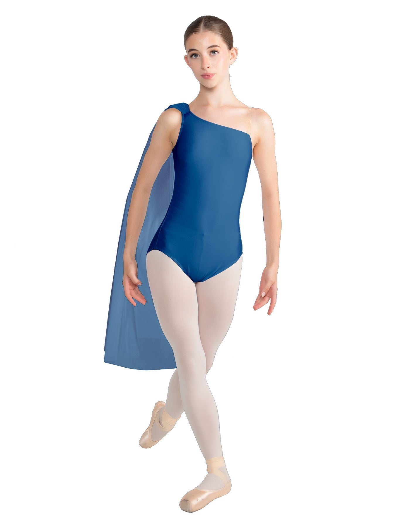 Solid Lycra One Shoulder Leotard with Chiffon Sash