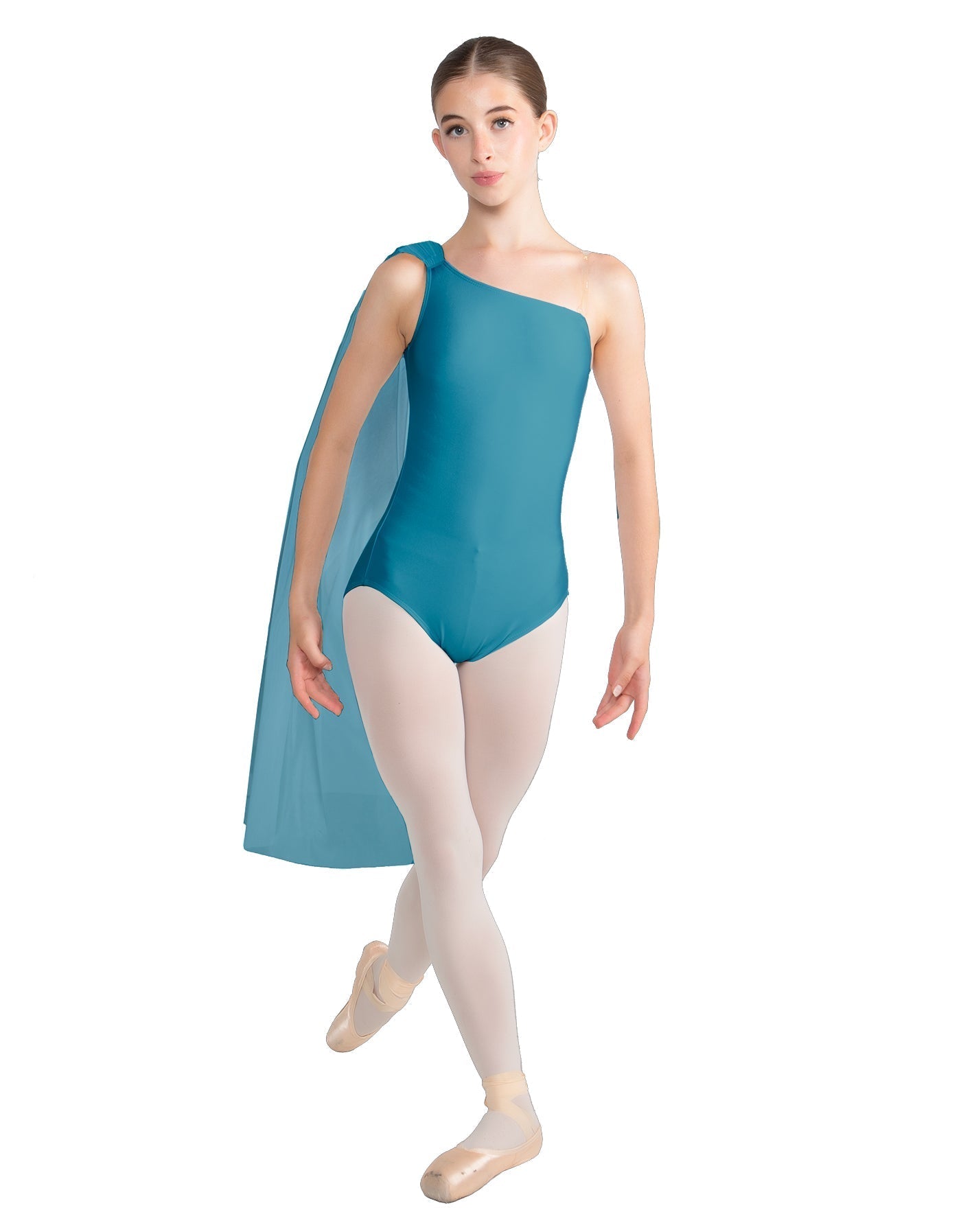 Solid Lycra One Shoulder Leotard with Chiffon Sash