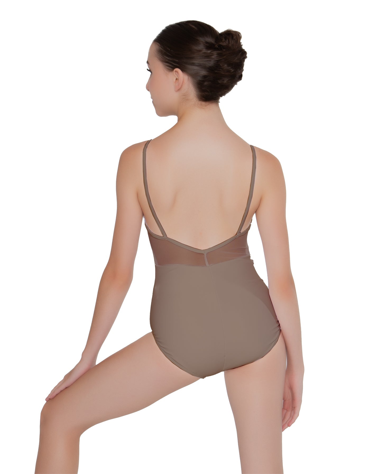 Solid Lycra Cami Leotard Low Mesh Back