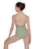 Solid Lycra Cami Leotard Low Mesh Back