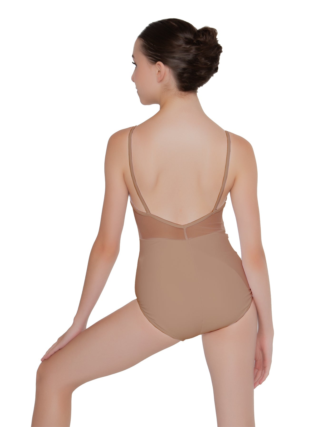 Solid Lycra Cami Leotard Low Mesh Back