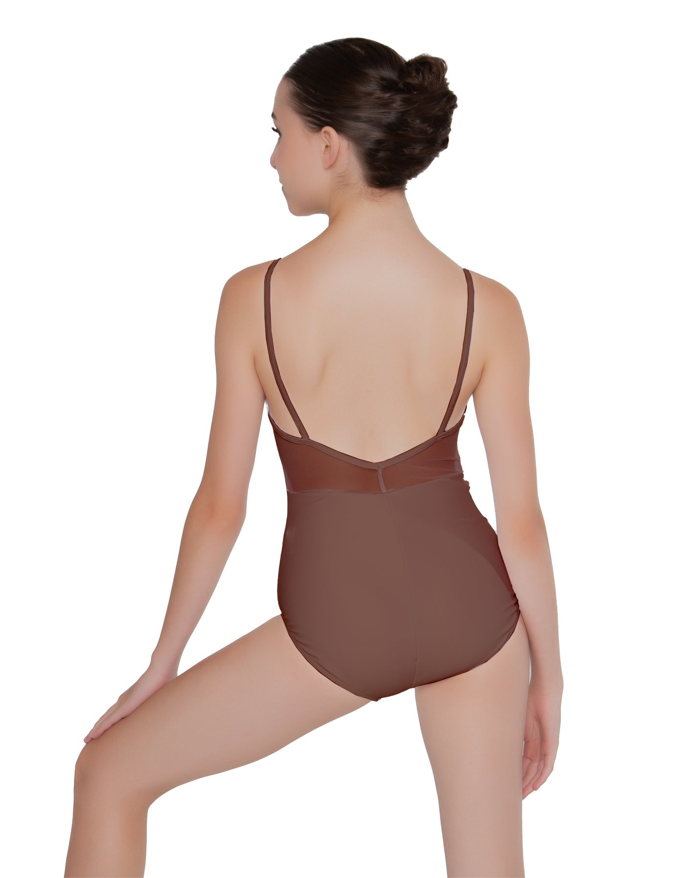Solid Lycra Cami Leotard Low Mesh Back