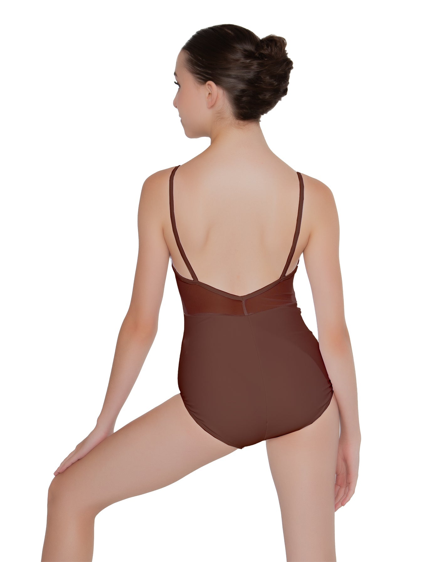 Solid Lycra Cami Leotard Low Mesh Back