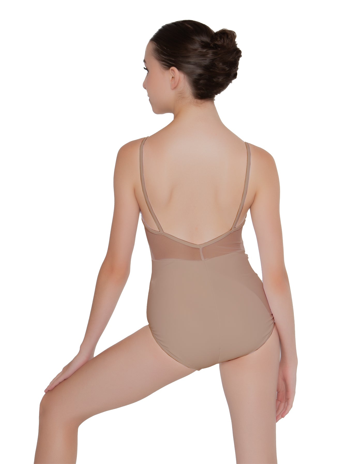 Solid Lycra Cami Leotard Low Mesh Back
