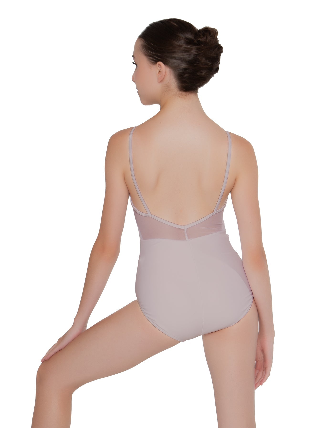 Solid Lycra Cami Leotard Low Mesh Back
