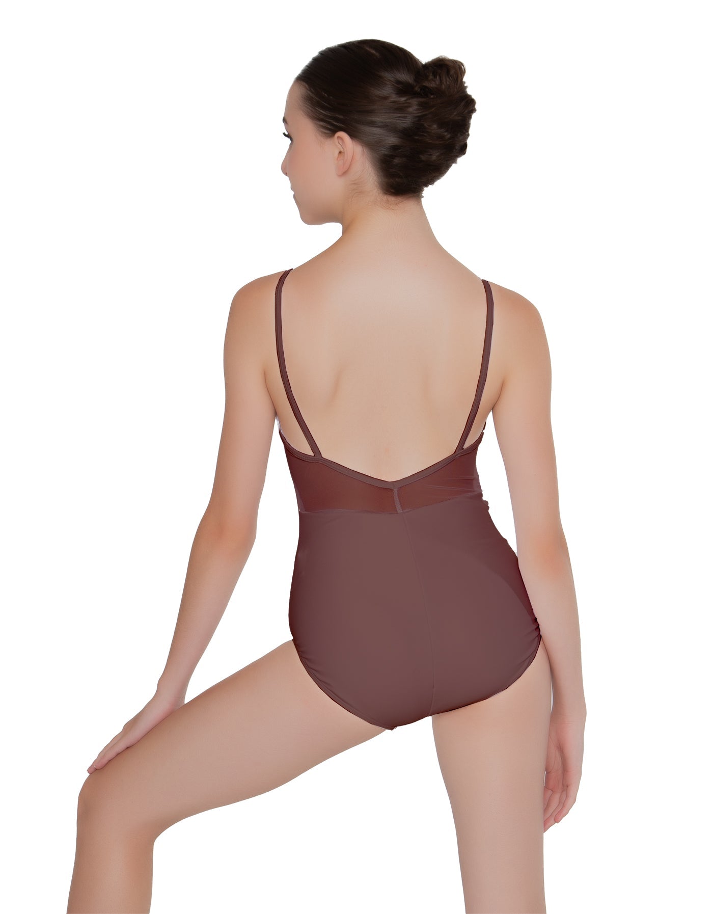 Solid Lycra Cami Leotard Low Mesh Back