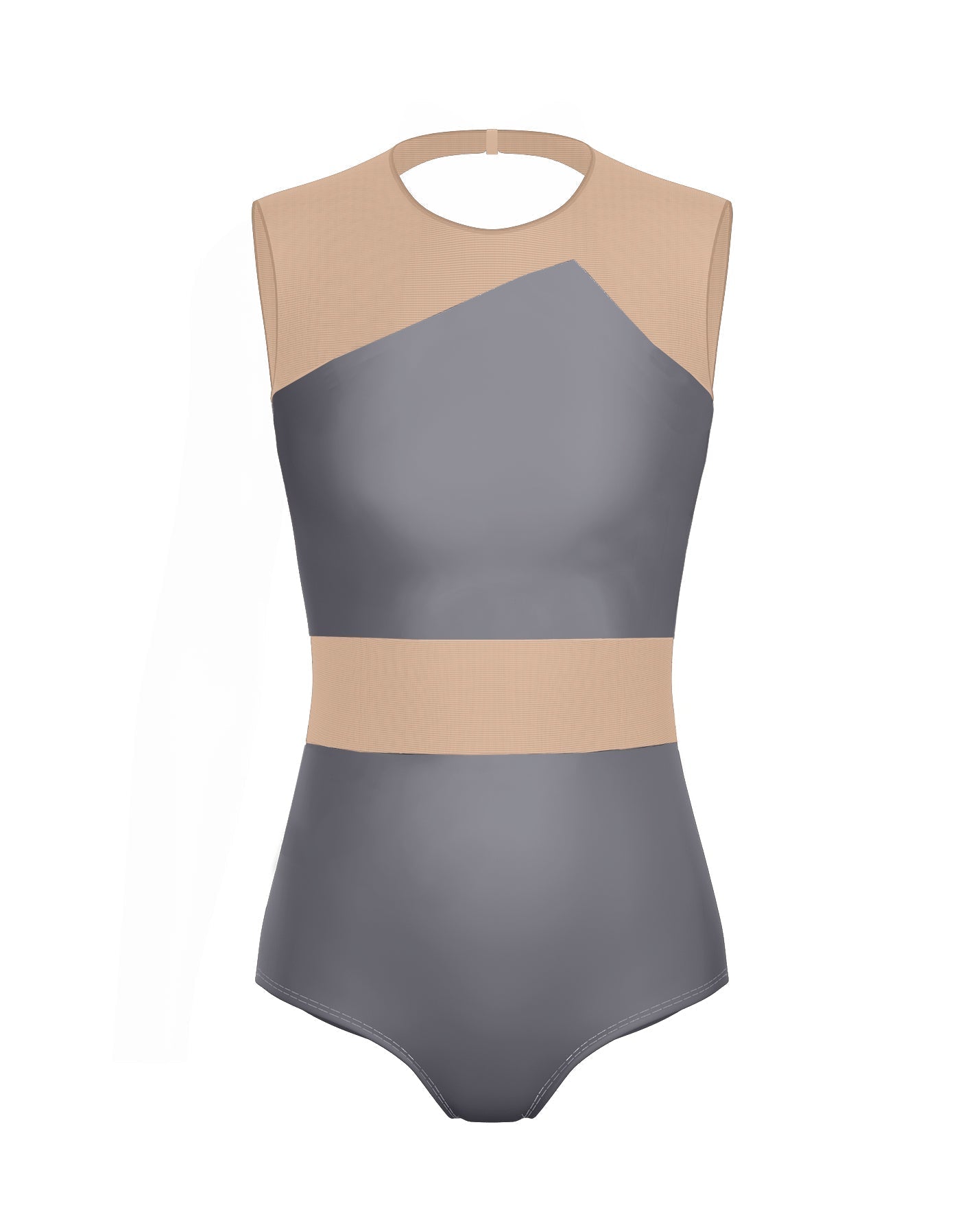 Solid Lycra Defined Leotard Nude Mesh
