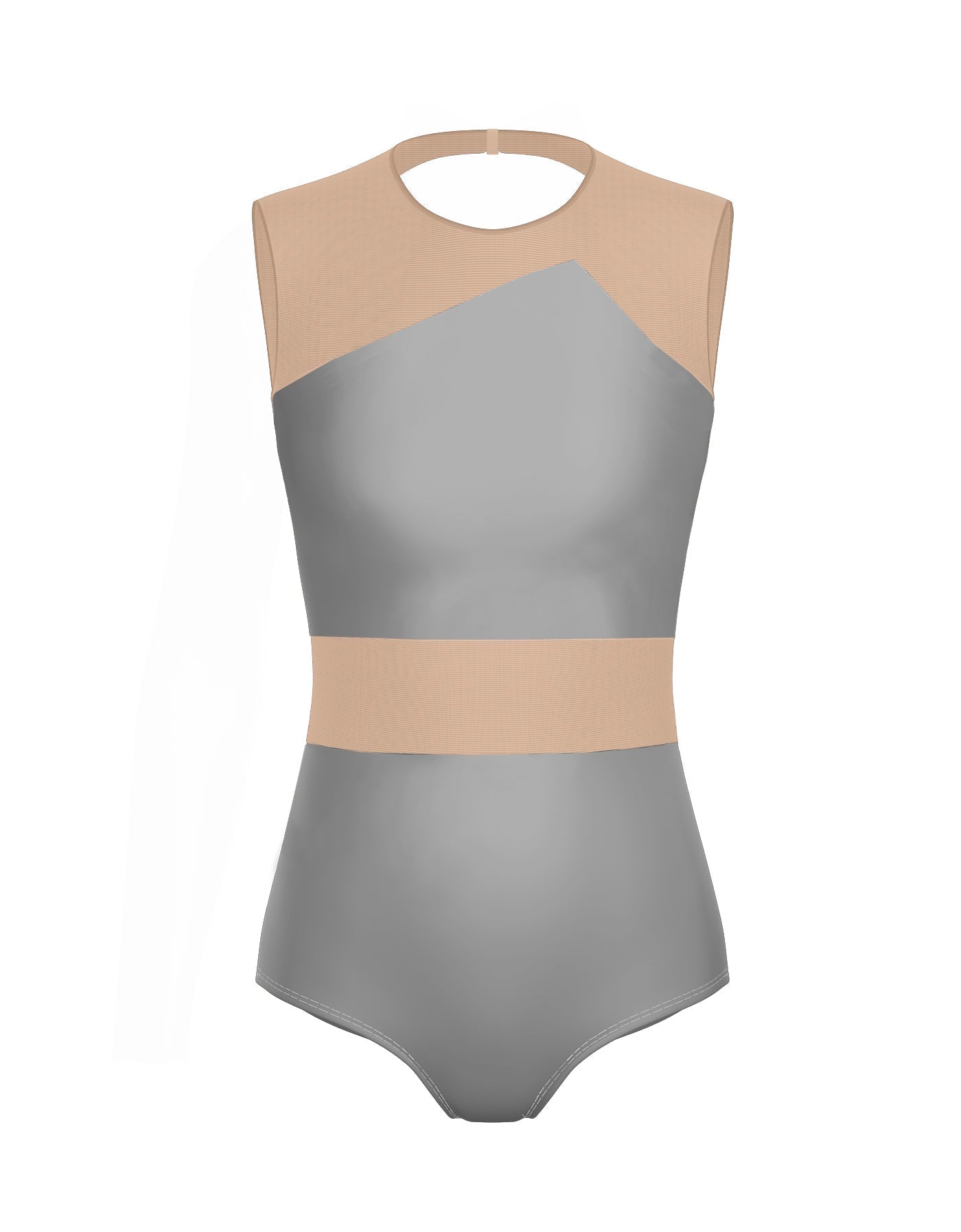Solid Lycra Defined Leotard Nude Mesh