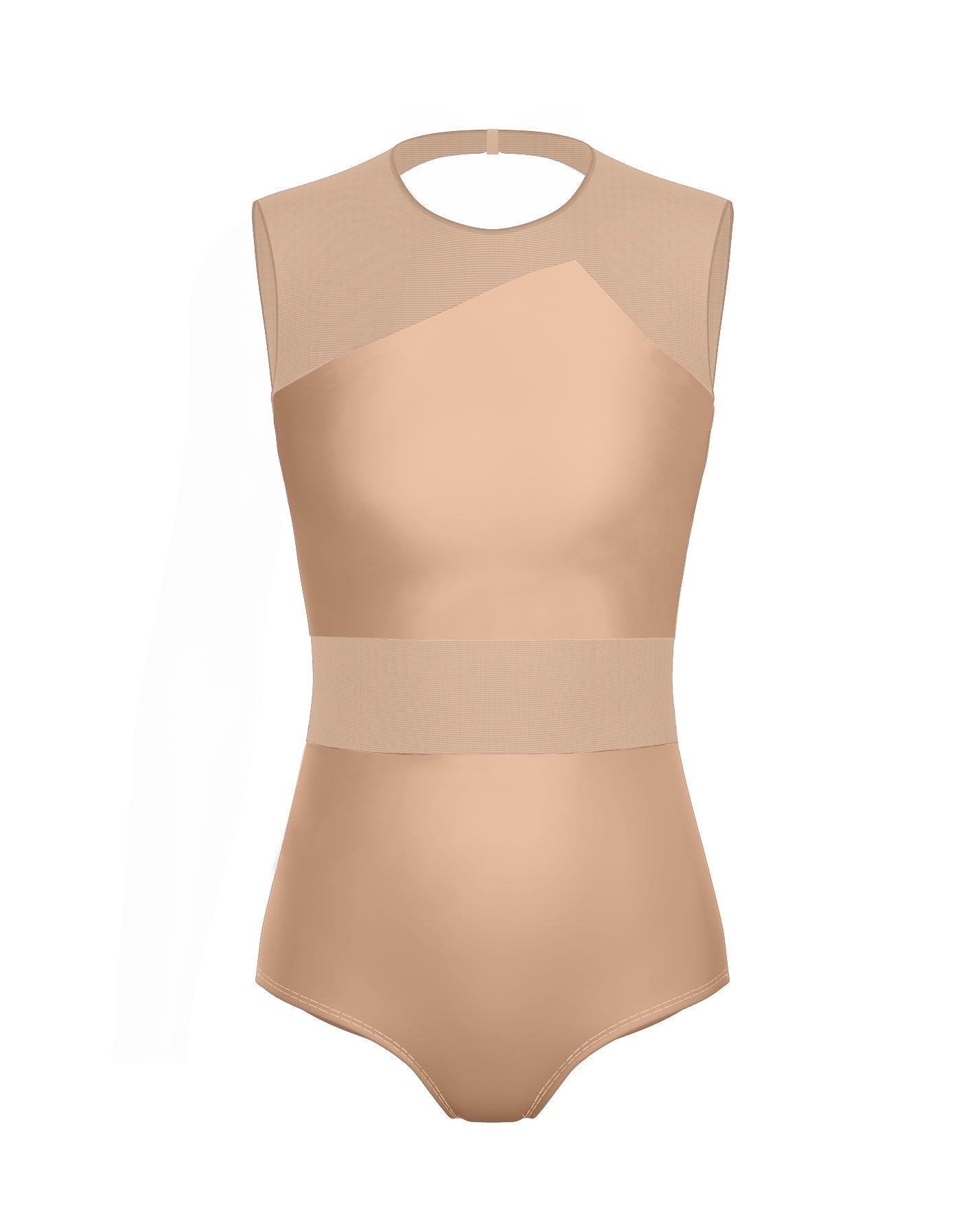 Solid Lycra Defined Leotard Nude Mesh