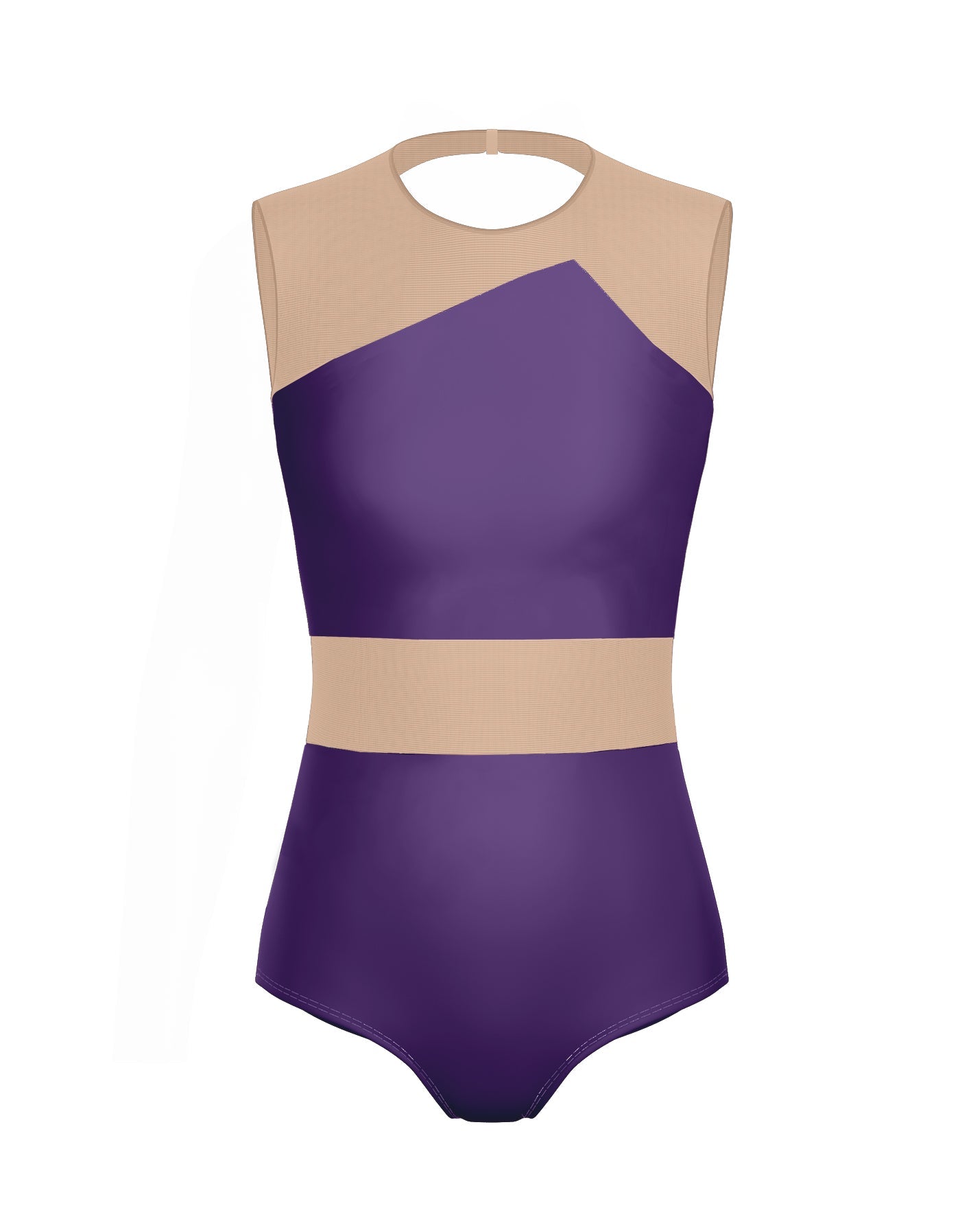 Solid Lycra Defined Leotard Nude Mesh