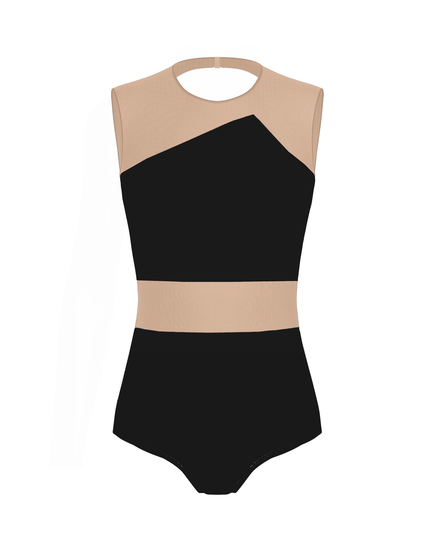 Solid Lycra Defined Leotard Nude Mesh