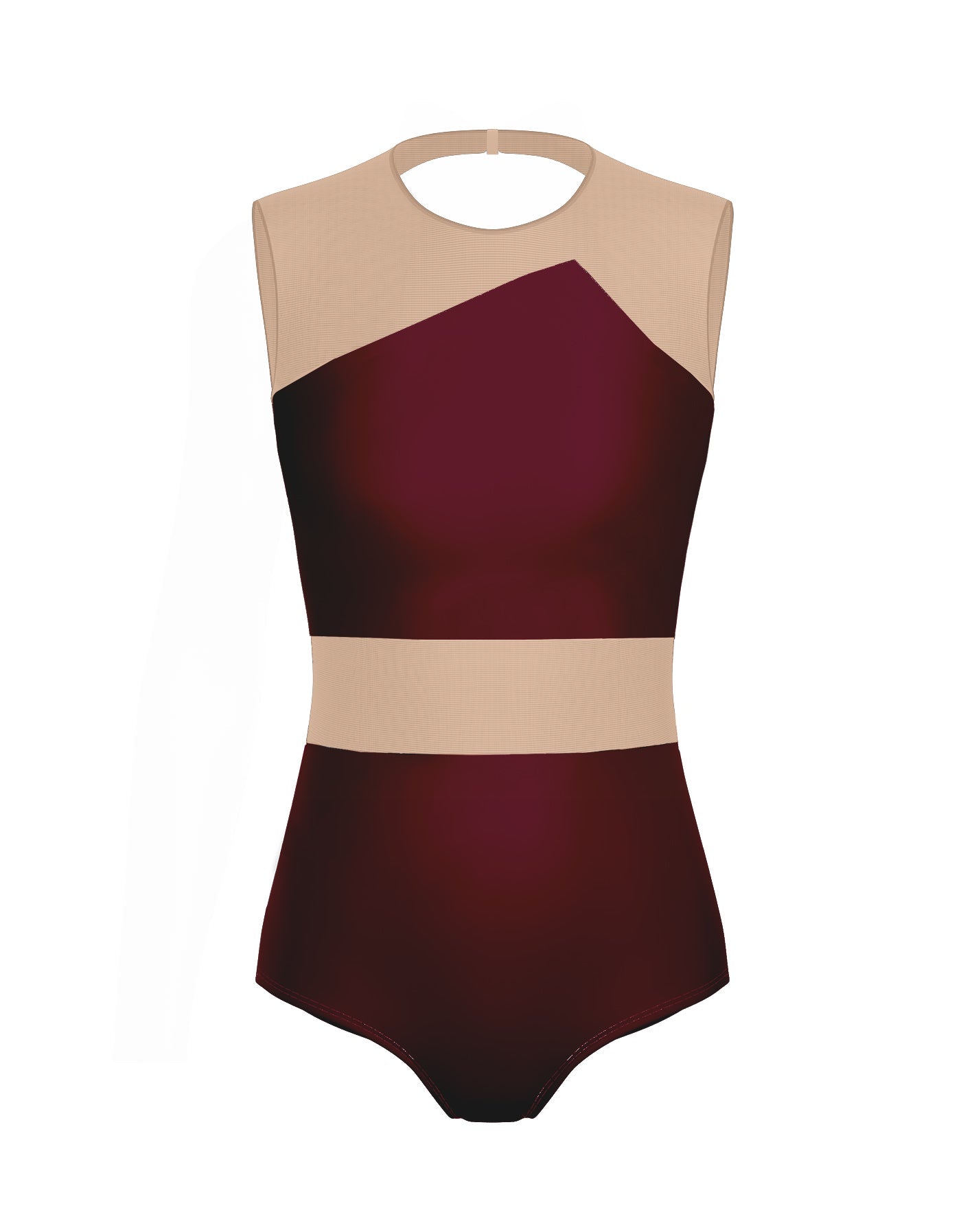 Solid Lycra Defined Leotard Nude Mesh