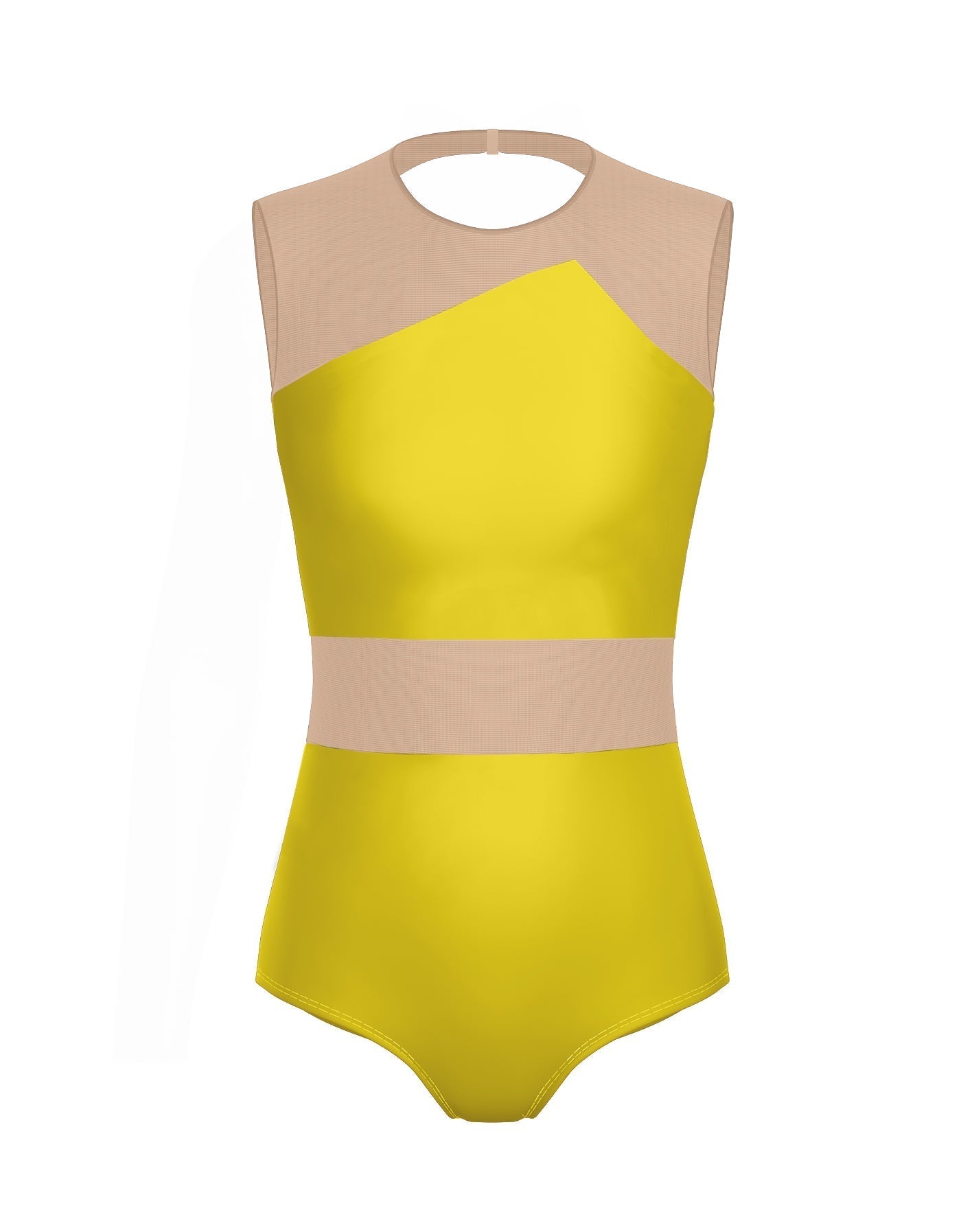 Solid Lycra Defined Leotard Nude Mesh