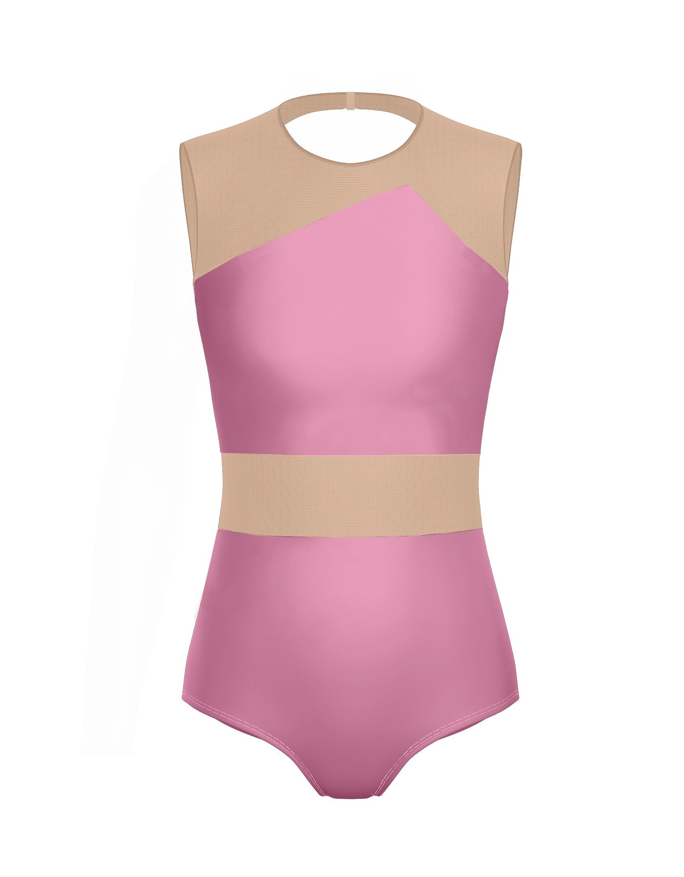 Solid Lycra Defined Leotard Nude Mesh