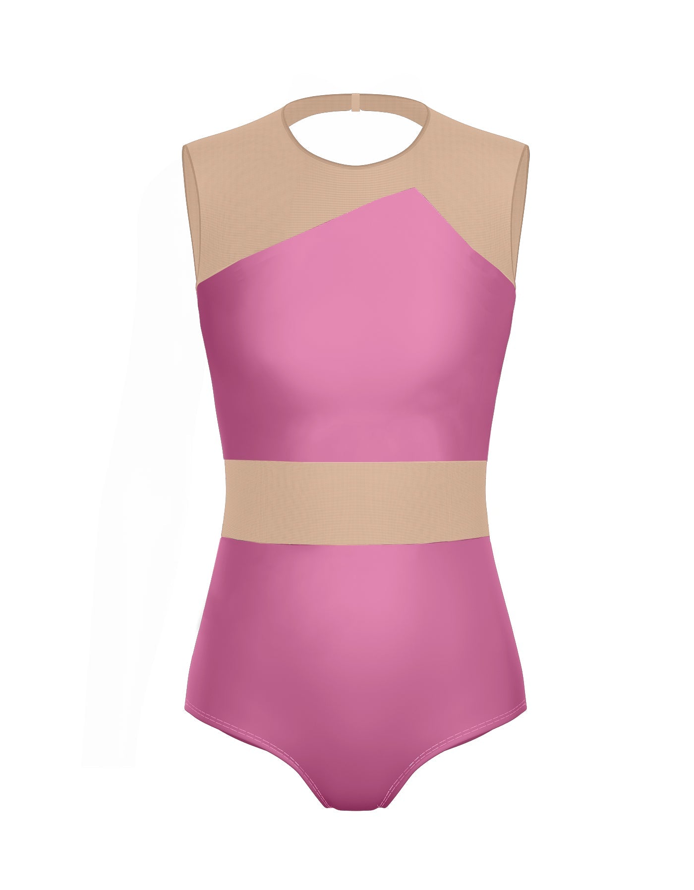 Solid Lycra Defined Leotard Nude Mesh