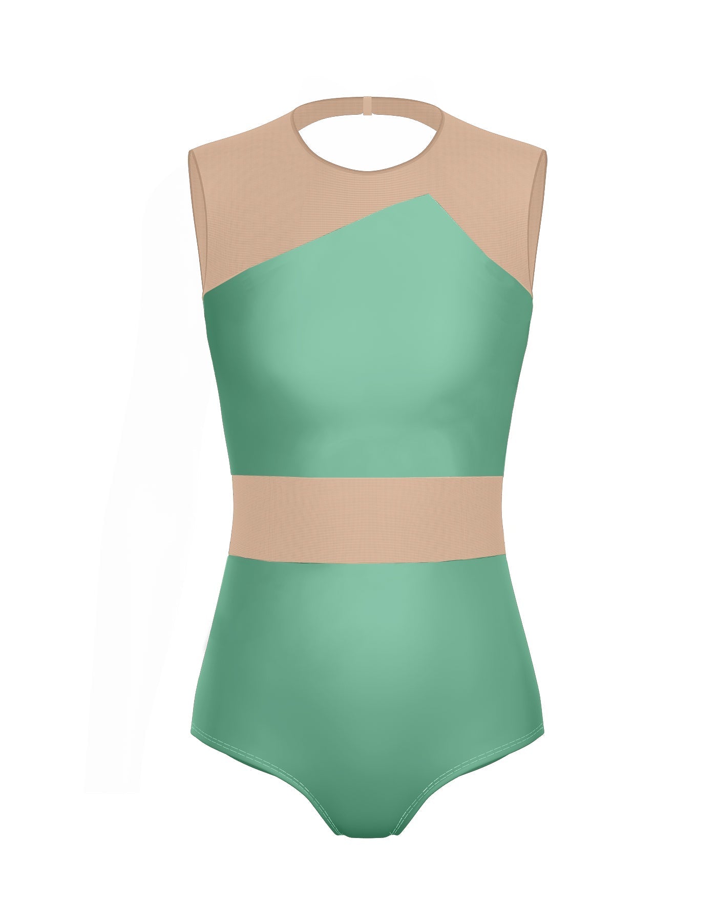 Solid Lycra Defined Leotard Nude Mesh