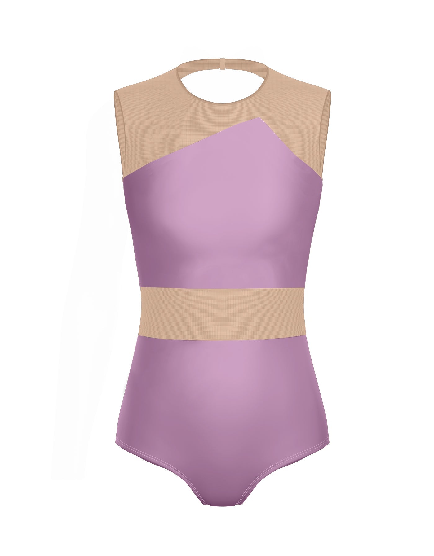 Solid Lycra Defined Leotard Nude Mesh