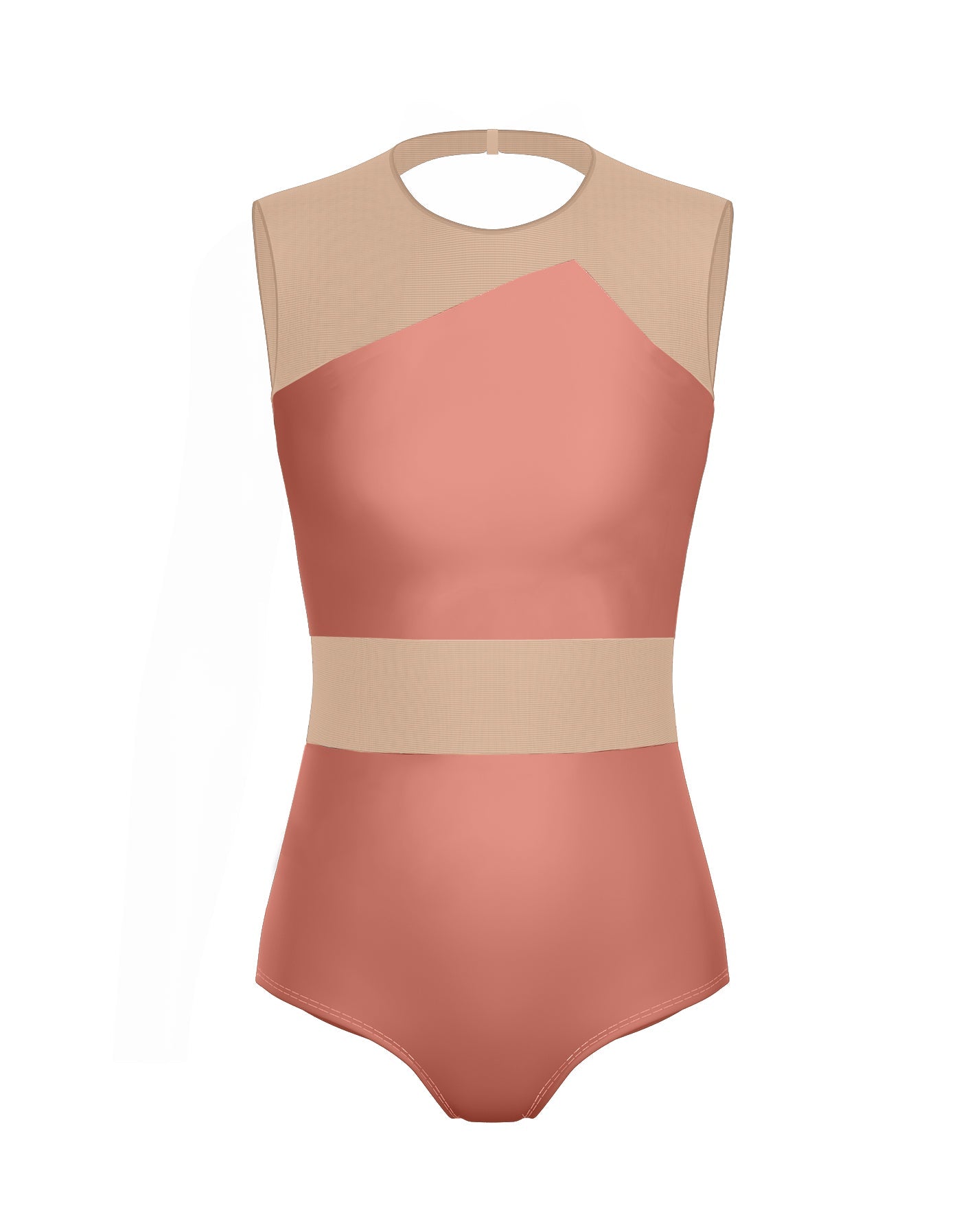 Solid Lycra Defined Leotard Nude Mesh