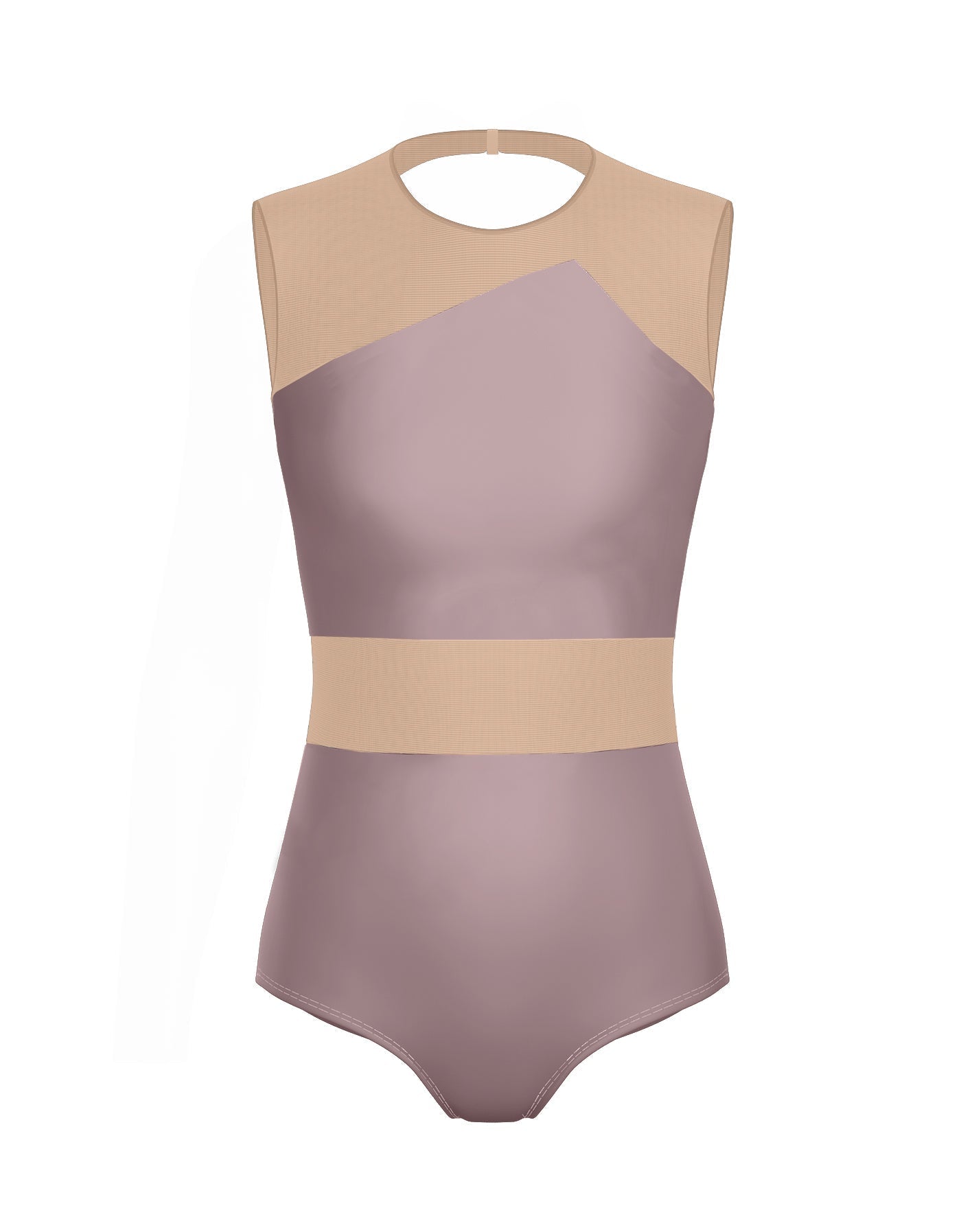 Solid Lycra Defined Leotard Nude Mesh