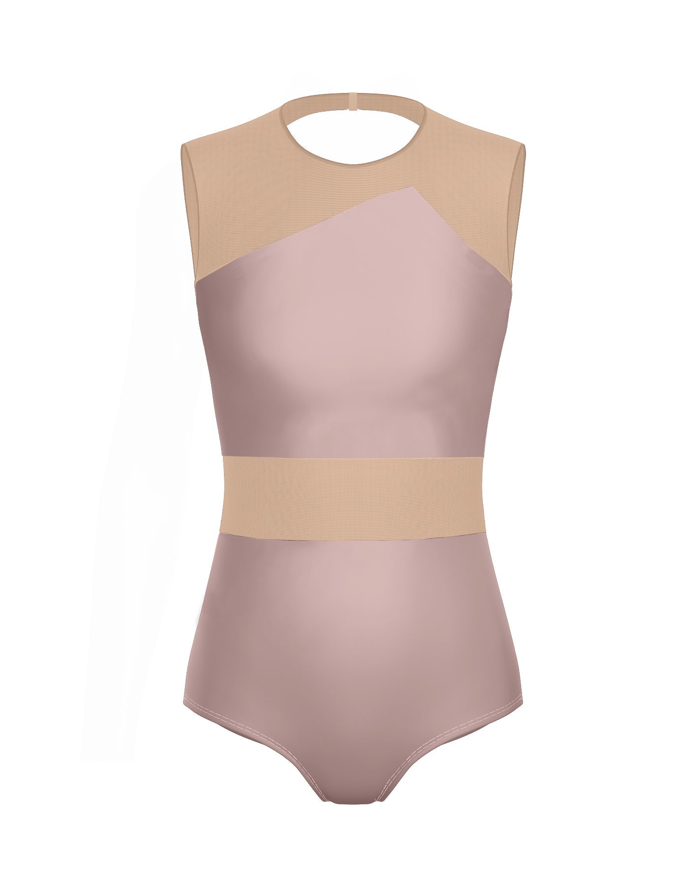 Solid Lycra Defined Leotard Nude Mesh