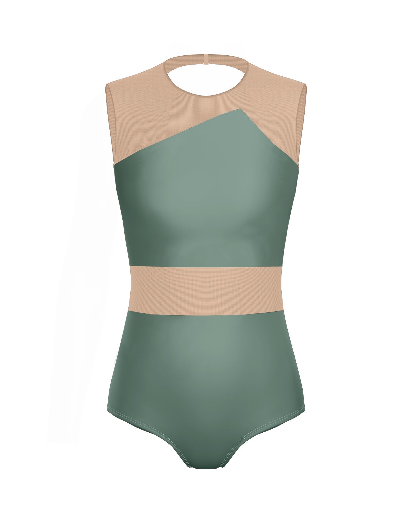 Solid Lycra Defined Leotard Nude Mesh