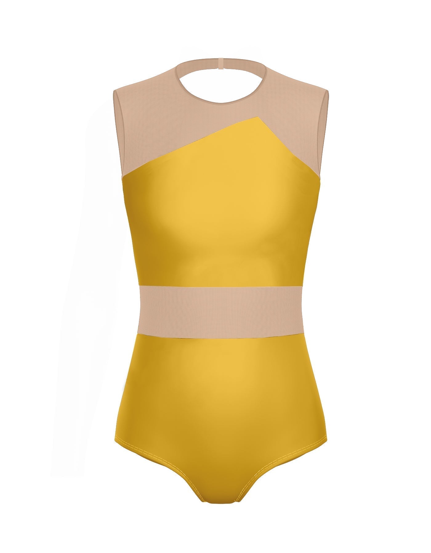 Solid Lycra Defined Leotard Nude Mesh