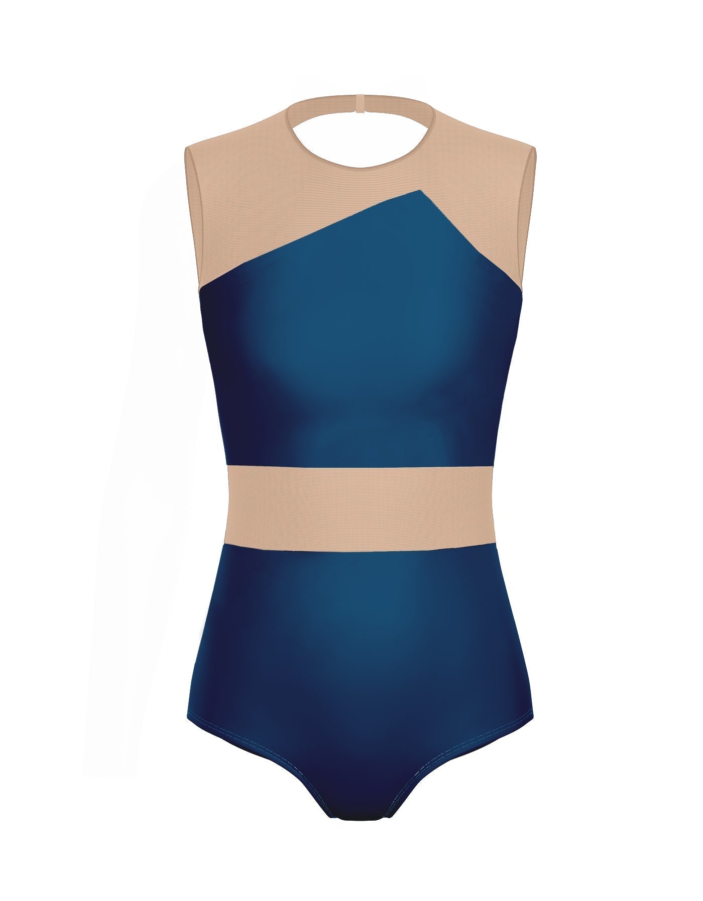Solid Lycra Defined Leotard Nude Mesh