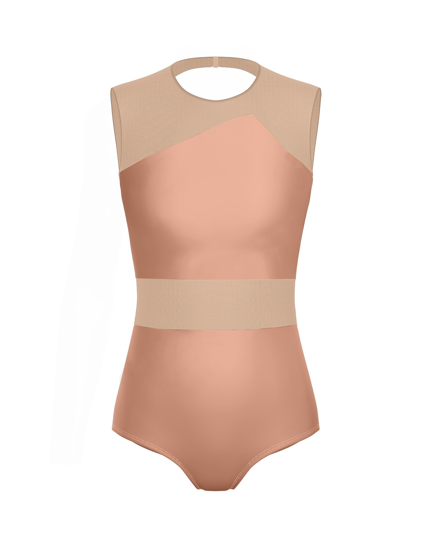 Solid Lycra Defined Leotard Nude Mesh
