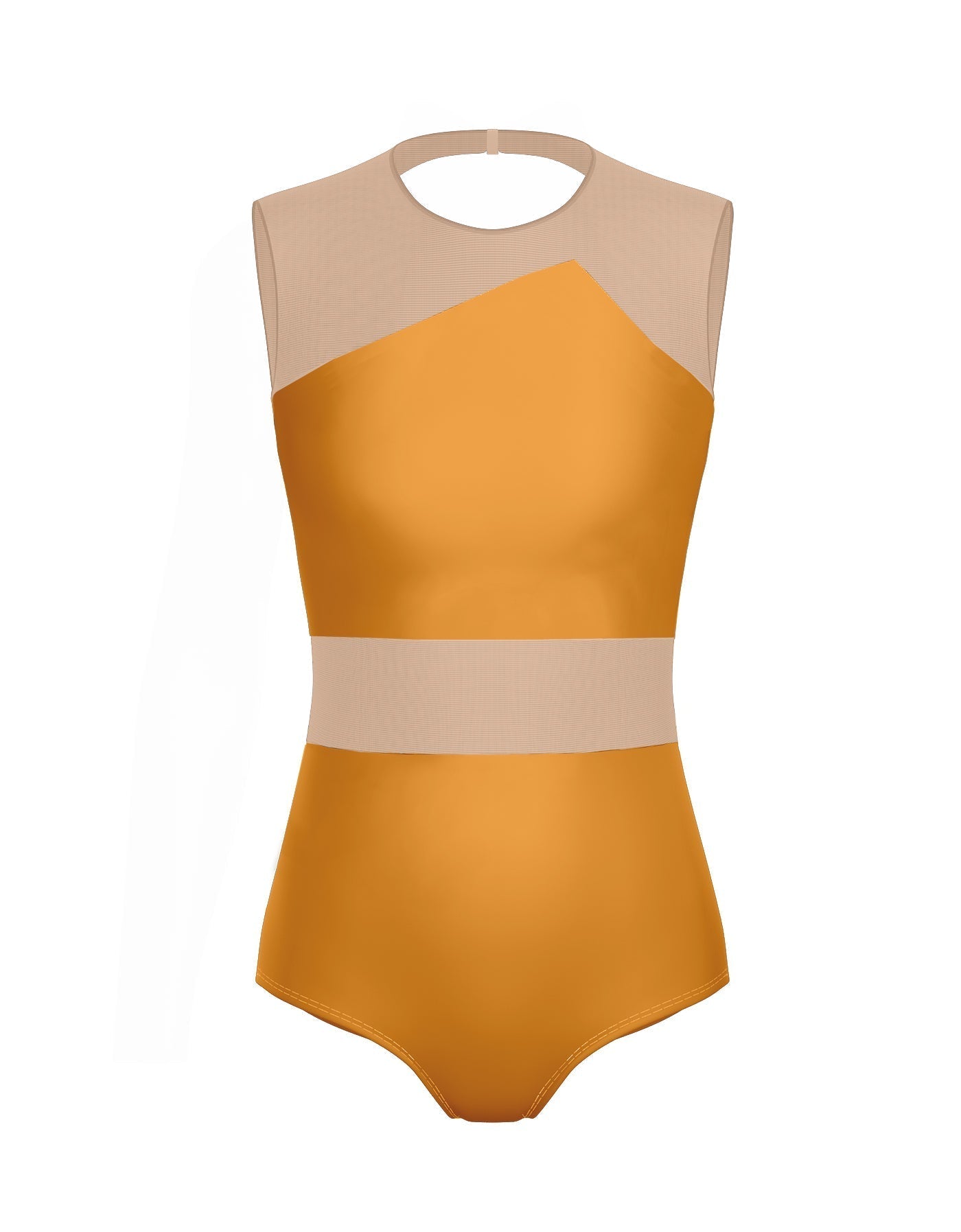 Solid Lycra Defined Leotard Nude Mesh