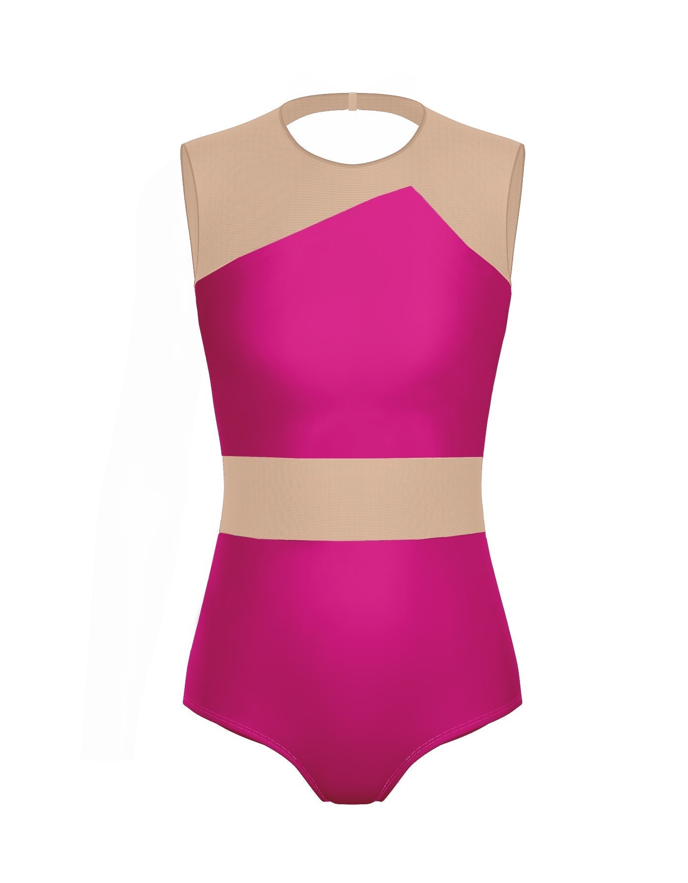 Solid Lycra Defined Leotard Nude Mesh